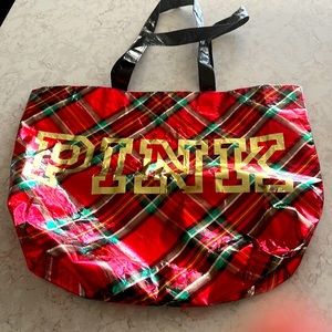 💕ECO Victoria secret reusable bag shopping tote PINK gold red plaid